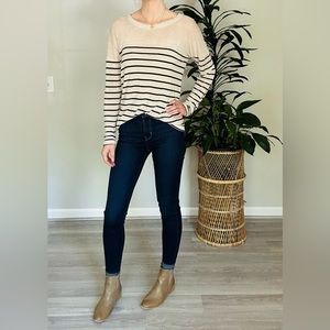 Cream & black striped long sleeve shirt